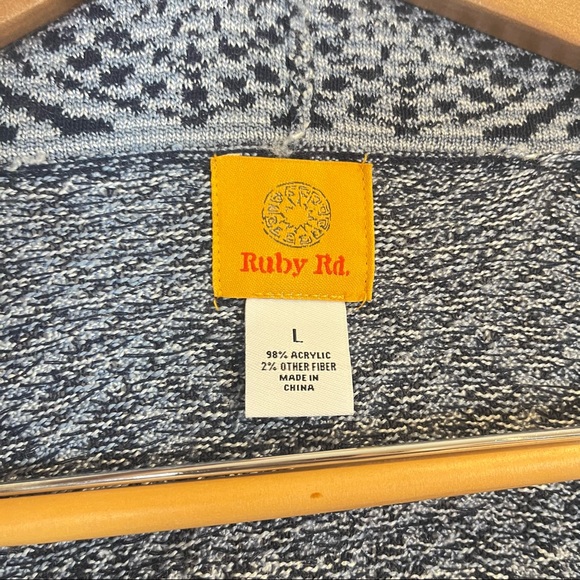 2/$25 Red Rudy Blue Knit Woven Fringe Bohemian Boho Tribal Western Cardigan L - Picture 9 of 9